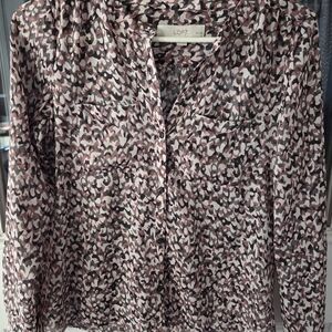 LOFT Women's Mauve and Black Patterned Top
